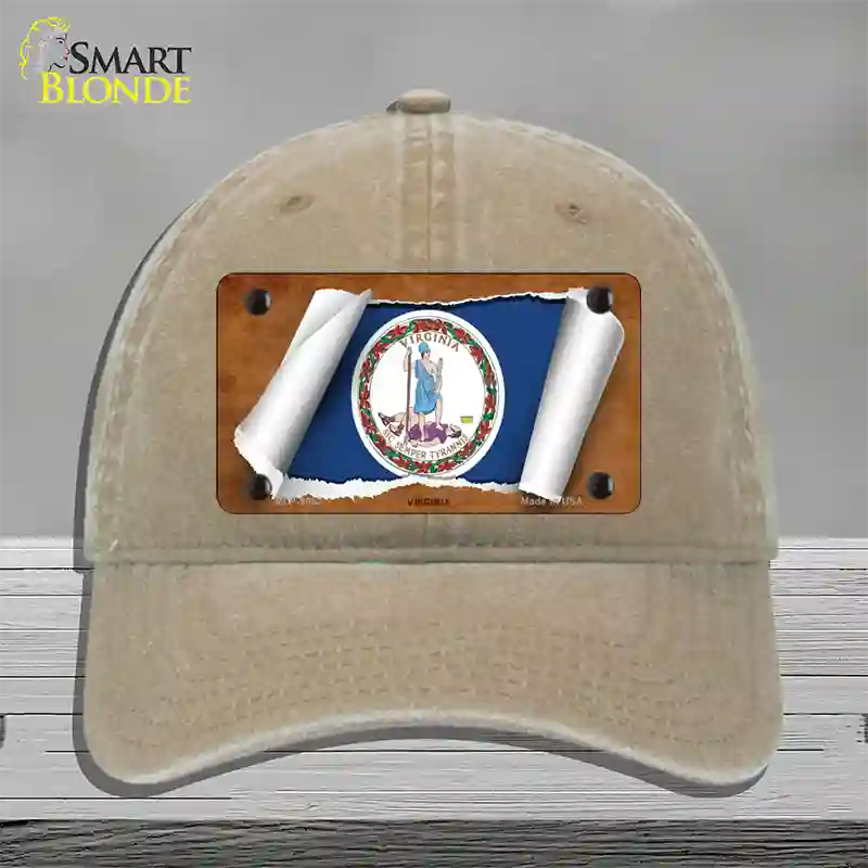 Virginia Flag Scroll Novelty License Plate Hat Unconstructed Cotton / Khaki