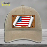 American Flag Scroll Novelty License Plate Hat Unconstructed Cotton / Khaki