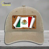 Mexico Flag Scroll Novelty License Plate Hat Unconstructed Cotton / Khaki