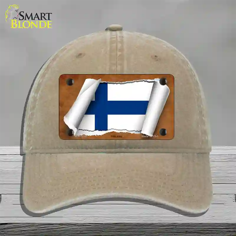 Finland Flag Scroll Novelty License Plate Hat Unconstructed Cotton / Khaki