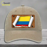 Colombia Flag Scroll Novelty License Plate Hat Unconstructed Cotton / Khaki