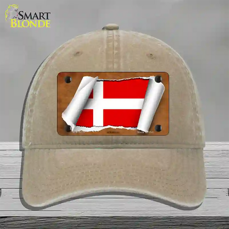 Denmark Flag Scroll Novelty License Plate Hat Unconstructed Cotton / Khaki