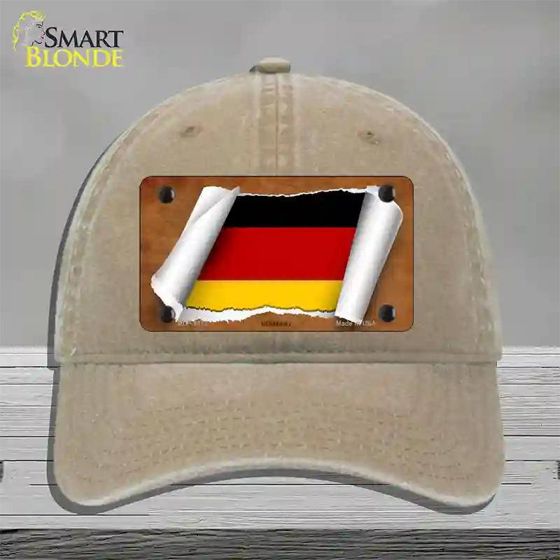 Germany Flag Scroll Novelty License Plate Hat Unconstructed Cotton / Khaki