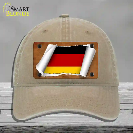 Germany Flag Scroll Novelty License Plate Hat Unconstructed Cotton / Khaki