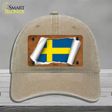 Sweden Flag Scroll Novelty License Plate Hat Unconstructed Cotton / Khaki