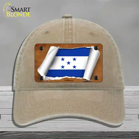 Honduras Flag Scroll Novelty License Plate Hat Unconstructed Cotton / Khaki