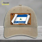 Nicaragua Flag Scroll Novelty License Plate Hat Unconstructed Cotton / Khaki