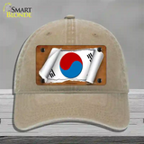 South Korea Flag Scroll Novelty License Plate Hat Unconstructed Cotton / Khaki