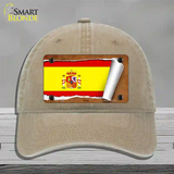 Spain Flag Scroll Novelty License Plate Hat Unconstructed Cotton / Khaki