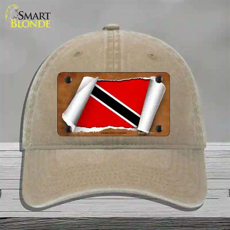 Trinidad & Tobago Flag Scroll Novelty License Plate Hat Unconstructed Cotton / Khaki