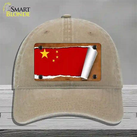 China Flag Scroll Novelty License Plate Hat Unconstructed Cotton / Khaki