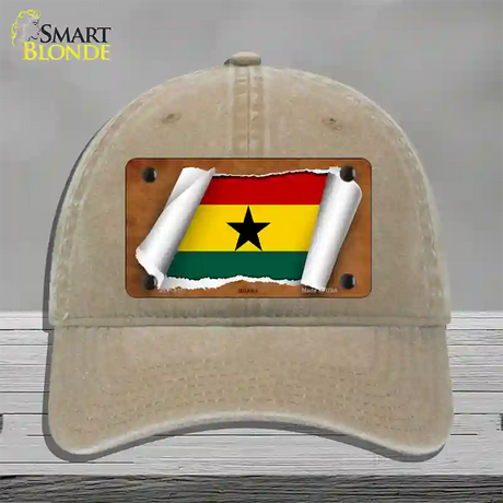 Ghana Flag Scroll Novelty License Plate Hat Unconstructed Cotton / Khaki