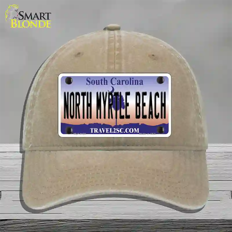 North Myrtle Beach South Carolina Novelty License Plate Hat Unconstructed Cotton / Khaki