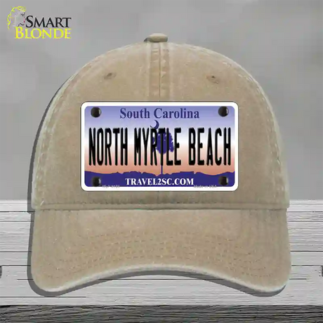 North Myrtle Beach South Carolina Novelty License Plate Hat Unconstructed Cotton / Khaki