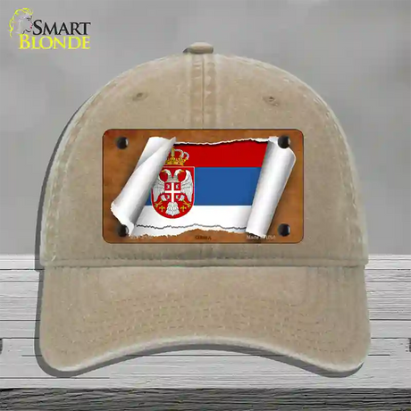 Serbia/Eagle Flag Scroll Novelty License Plate Hat Unconstructed Cotton / Khaki