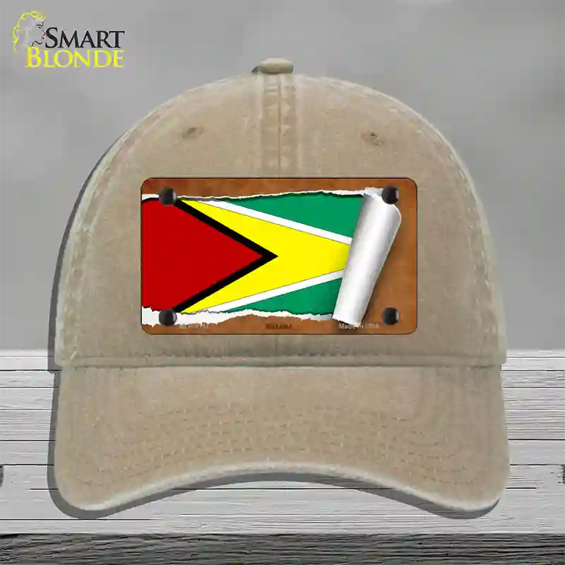 Guyana Flag Scroll Novelty License Plate Hat Unconstructed Cotton / Khaki