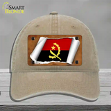 Angola Flag Scroll Novelty License Plate Hat Unconstructed Cotton / Khaki