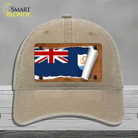 Anguilla Flag Scroll Novelty License Plate Hat Unconstructed Cotton / Khaki