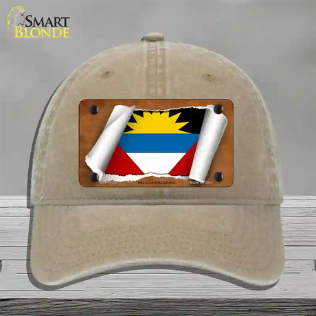 Antigua & Barbuda Flag Scroll Novelty License Plate Hat Unconstructed Cotton / Khaki