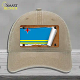 Aruba Flag Scroll Novelty License Plate Hat Unconstructed Cotton / Khaki