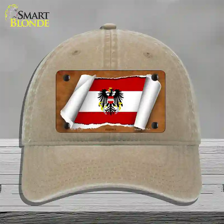 Austria Flag Scroll Novelty License Plate Hat Unconstructed Cotton / Khaki