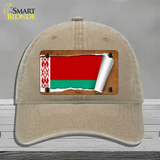 Belarus Flag Scroll Novelty License Plate Hat Unconstructed Cotton / Khaki