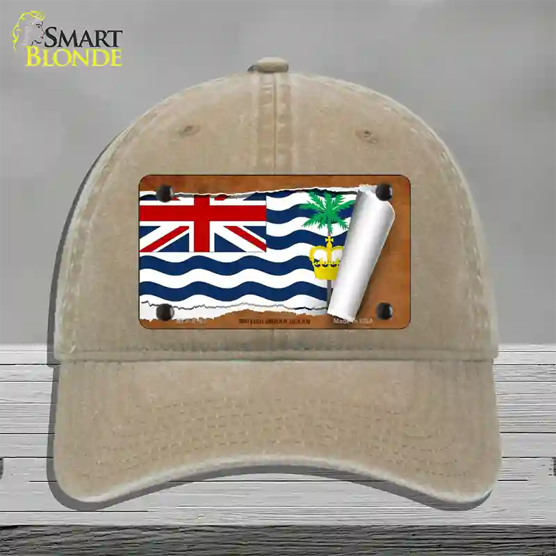 British Indian Ocean Flag Scroll Novelty License Plate Hat Unconstructed Cotton / Khaki