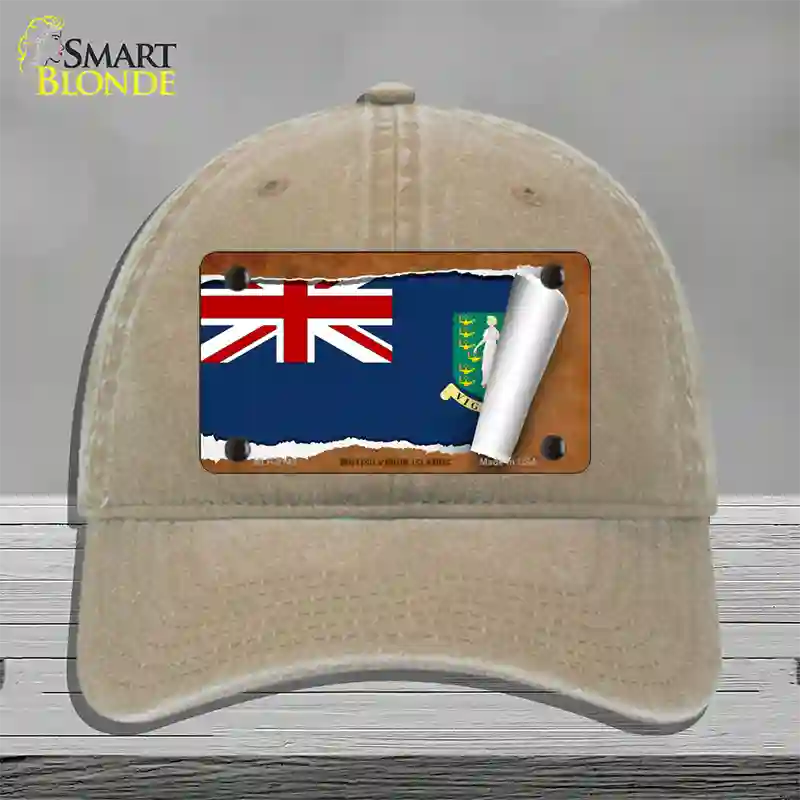 British Virgin Island Flag Scroll Novelty License Plate Hat Unconstructed Cotton / Khaki