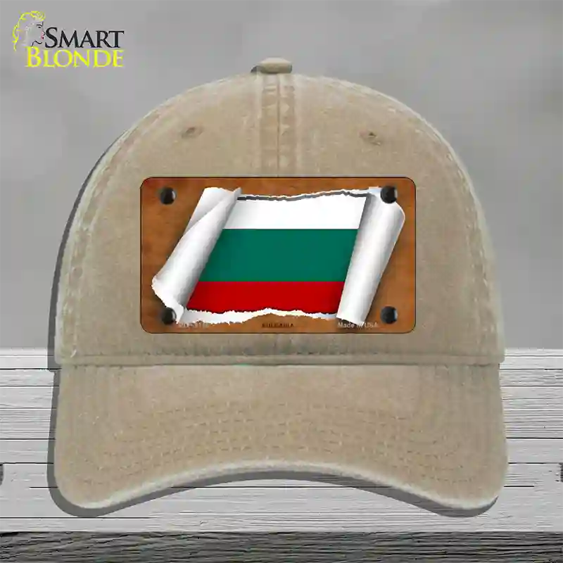 Bulgaria Flag Scroll Novelty License Plate Hat Unconstructed Cotton / Khaki