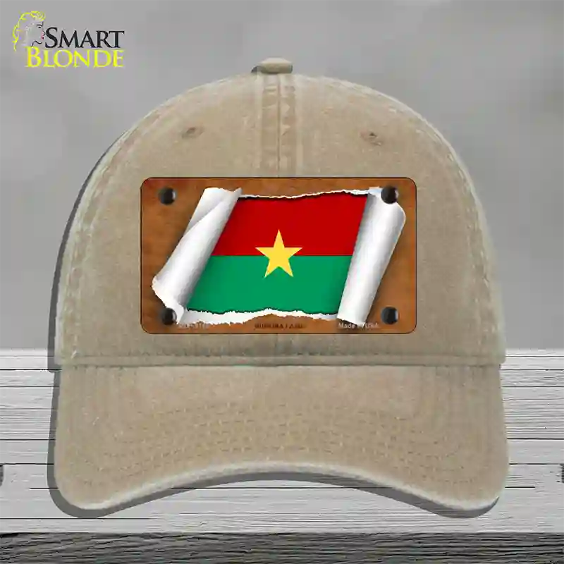 Burkina Faso Flag Scroll Novelty License Plate Hat Unconstructed Cotton / Khaki