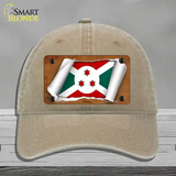 Burundi Flag Scroll Novelty License Plate Hat Unconstructed Cotton / Khaki