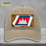 Cambodia Flag Scroll Novelty License Plate Hat Unconstructed Cotton / Khaki