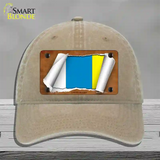 Canary Island Flag Scroll Novelty License Plate Hat Unconstructed Cotton / Khaki