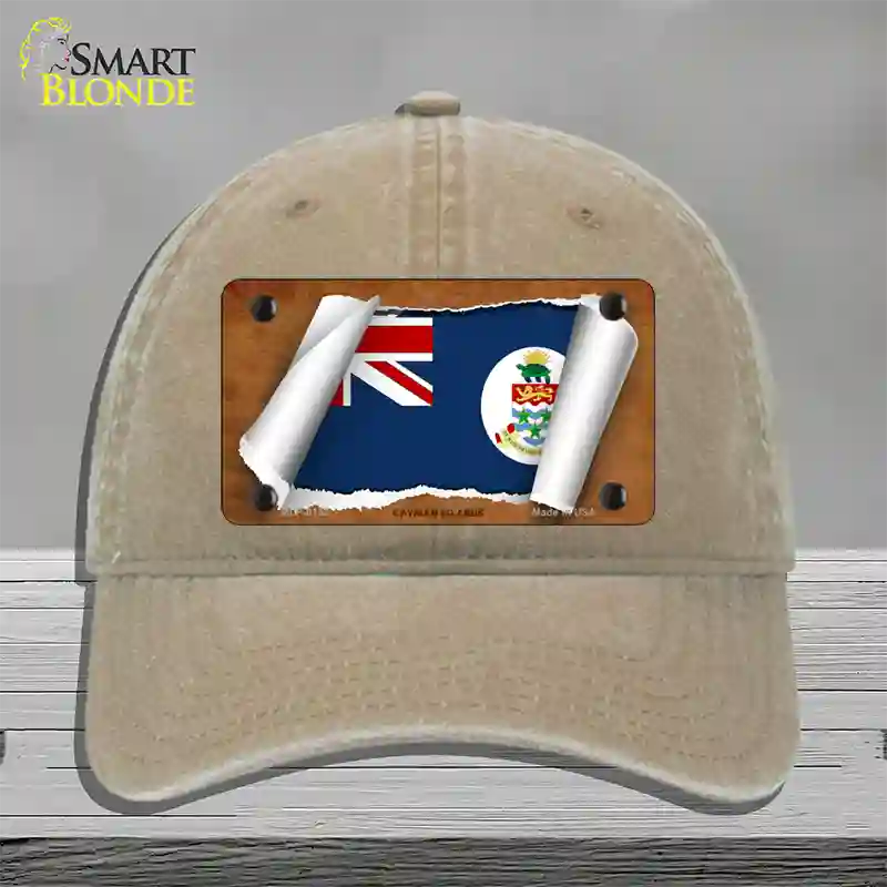 Cayman Islands Flag Scroll Novelty License Plate Hat Unconstructed Cotton / Khaki