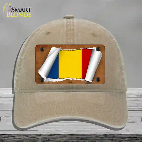 Chad Flag Scroll Novelty License Plate Hat Unconstructed Cotton / Khaki