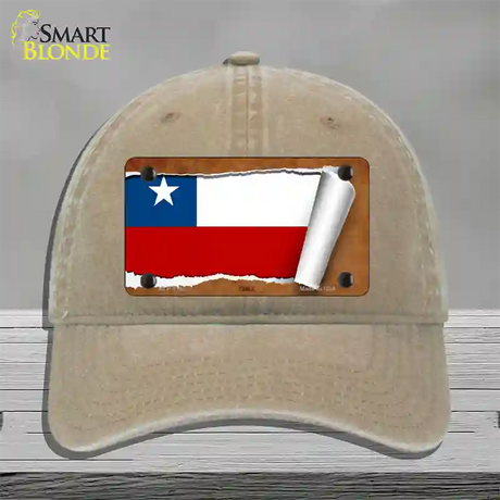 Chile Flag Scroll Novelty License Plate Hat Unconstructed Cotton / Khaki