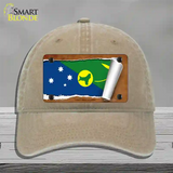 Christmas Islands Flag Scroll Novelty License Plate Hat Unconstructed Cotton / Khaki