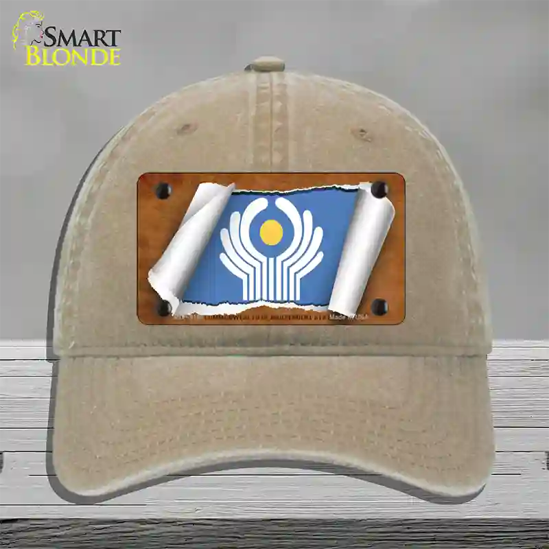 Commonwealth of Independent States Flag Scroll Novelty License Plate Hat Unconstructed Cotton / Khaki