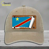 Congo Democratic Republic Flag Scroll Novelty License Plate Hat Unconstructed Cotton / Khaki