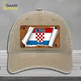 Croatia Flag Scroll Novelty License Plate Hat Unconstructed Cotton / Khaki