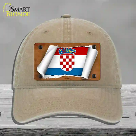 Croatia Flag Scroll Novelty License Plate Hat Unconstructed Cotton / Khaki