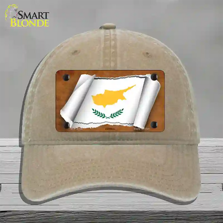 Cyprus Flag Scroll Novelty License Plate Hat Unconstructed Cotton / Khaki