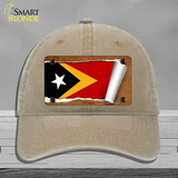 East Timor Flag Scroll Novelty License Plate Hat Unconstructed Cotton / Khaki