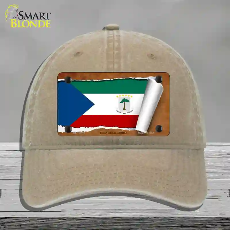 Equatorial Guinea Flag Scroll Novelty License Plate Hat Unconstructed Cotton / Khaki