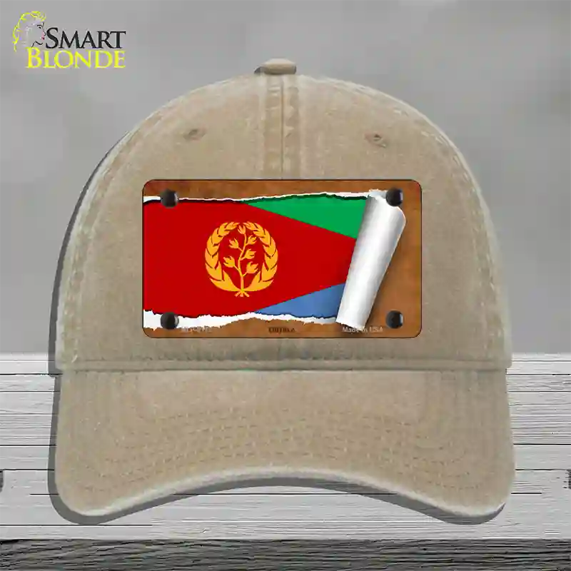 Eritrea Flag Scroll Novelty License Plate Hat Unconstructed Cotton / Khaki