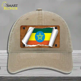 Ethiopia Flag Scroll Novelty License Plate Hat Unconstructed Cotton / Khaki