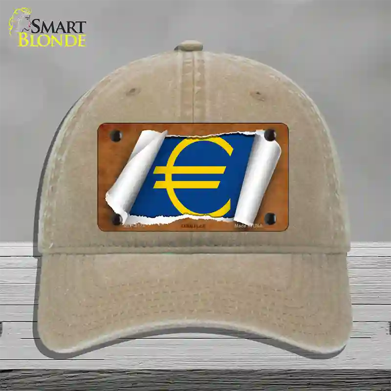 Euro Flag Scroll Novelty License Plate Hat Unconstructed Cotton / Khaki