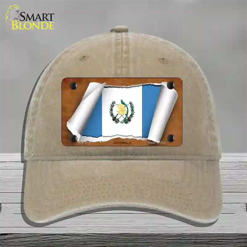 Guatemala Country Flag Scroll Novelty License Plate Hat Unconstructed Cotton / Khaki