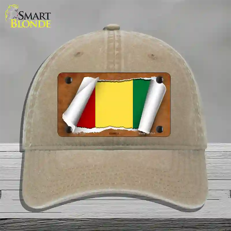 Guinea Flag Scroll Novelty License Plate Hat Unconstructed Cotton / Khaki