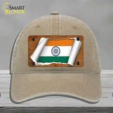 India Flag Scroll Novelty License Plate Hat Unconstructed Cotton / Khaki